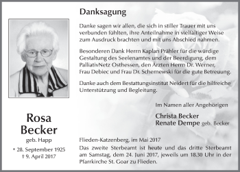 Traueranzeige von Rosa Becker 