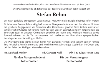 Traueranzeige von Stefan Rehm 