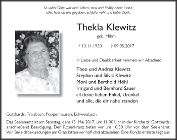 Traueranzeige von Thekla Klewitz 
