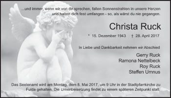 Traueranzeige von Christa Ruck 