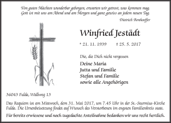 Traueranzeige von Winfried Jestädt 