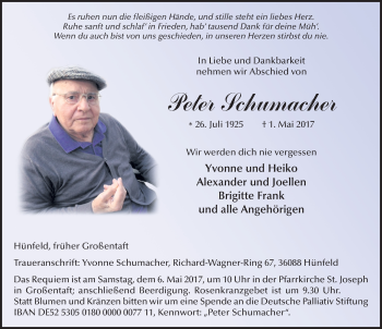 Traueranzeige von Peter Schumacher 