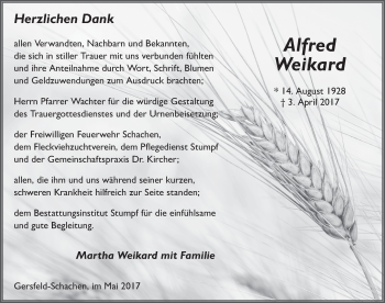 Traueranzeige von Alfred Weikard 