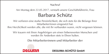 Traueranzeige von Barbara Schütz 