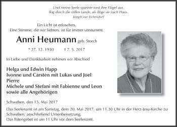 Traueranzeige von Anni Heumann 