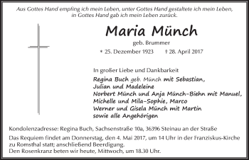 Traueranzeige von Maria Münch 