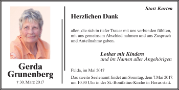 Traueranzeige von Gerda Grunenberg 