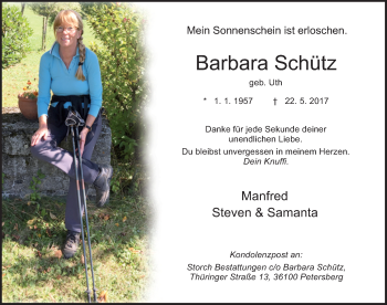 Traueranzeige von Barbara Schütz 