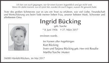 Traueranzeige von Ingrid Bücking 