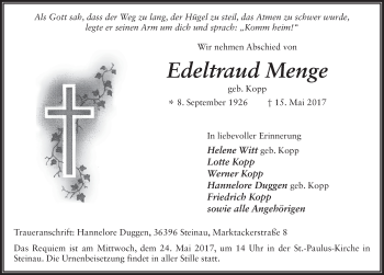 Traueranzeige von Edeltraud Menge 