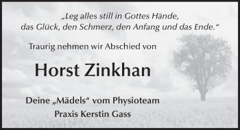 Traueranzeige von Horst Zinkhan 