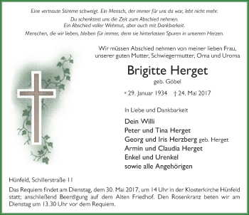 Traueranzeige von Brigitte Herget 