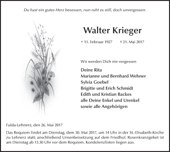 Traueranzeige von Walter Krieger 
