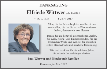 Traueranzeige von Elfriede Wittwer 