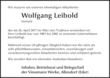 Traueranzeige von Wolfgang Leibold 