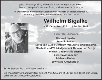 Traueranzeige von Wilhelm Bigalke 