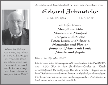 Traueranzeige von Erhard Jebautzke 