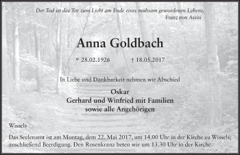 Traueranzeige von Anna Goldbach 