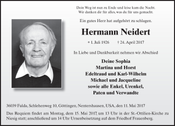Traueranzeige von Hermann Neidert 