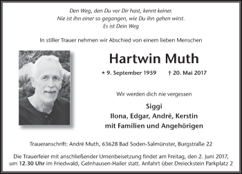 Traueranzeige von Hartwin Muth 
