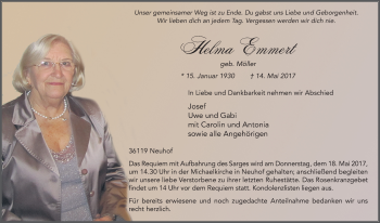 Traueranzeige von Helma Emmert 