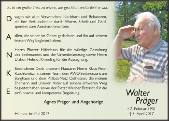 Traueranzeige von Walter Präger 