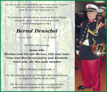 Traueranzeige von Bernd Druschel 