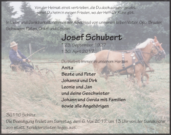Traueranzeige von Josef Schubert 