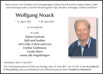 Traueranzeige von Wolfgang Noack 