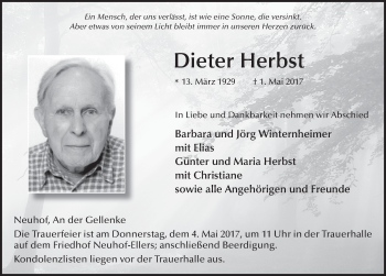 Traueranzeige von Dieter Herbst 