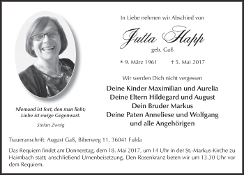 Traueranzeige von Jutta Happ 