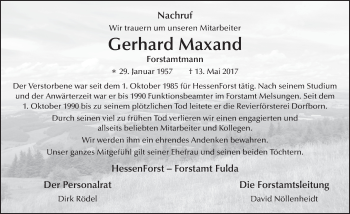 Traueranzeige von Gerhard Maxand 
