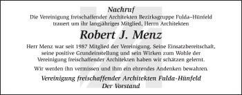 Traueranzeige von Robert Menz 