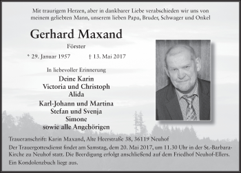 Traueranzeige von Gerhard Maxand 