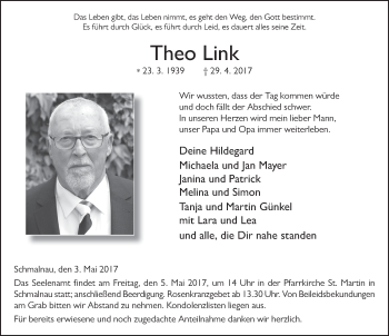 Traueranzeige von Theo Link 