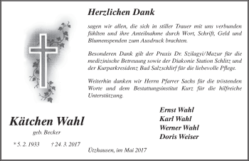 Traueranzeige von Kätchen Wahl 