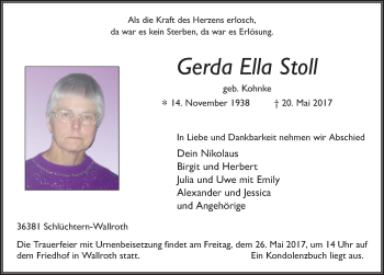 Traueranzeige von Gerda Ella Stoll 