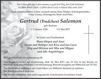 Traueranzeige von Gertrud Salomon 