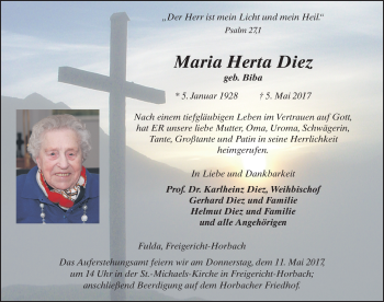 Traueranzeige von Maria Herta Diez 