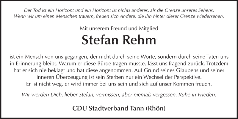  Traueranzeige für Stefan Rehm vom 30.05.2017 aus 