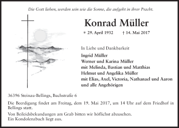 Traueranzeige von Konrad Müller 