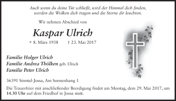 Traueranzeige von Kaspar Ulrich 