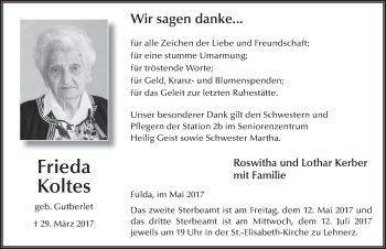 Traueranzeige von Frieda Antonia Koltes 