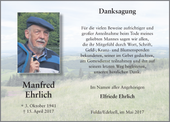 Traueranzeige von Manfred Ehrlich 
