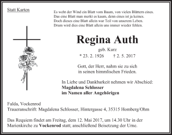 Traueranzeige von Regina Auth 