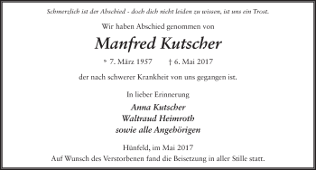 Traueranzeige von Manfred Kutscher 