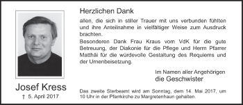 Traueranzeige von Josef Kress 