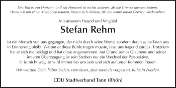 Traueranzeige von Stefan Rehm 