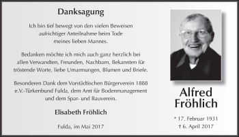 Traueranzeige von Alfred Fröhlich 