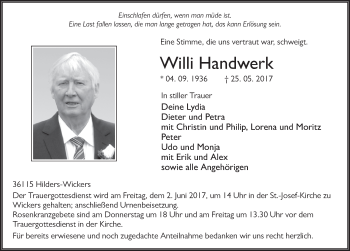 Traueranzeige von Willi Handwerk 